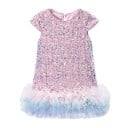 Kinder Mädchen Pailletten Kleid mit kurzen Ärmeln, dekorativem Tüllsaum und rundem Ausschnitt 2