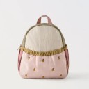 Kinder Mini-Rucksack 27 x 22 x 10 cm Bestickter Rucksack für den Kindergarten Braun-Rosa mit Mini-Äpfeln Verstellbare Schultergurte 1