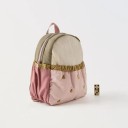 Kinder Mini-Rucksack 27 x 22 x 10 cm Bestickter Rucksack für den Kindergarten Braun-Rosa mit Mini-Äpfeln Verstellbare Schultergurte 6
