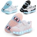 Kinder Sneakers mit Rollen Leuchtende LED-Sohle Einziehbare Rollen in der Ferse Obermaterial aus PU-Leder mit Klettverschluss Zwischensohle aus EVA und Gummisohle 9
