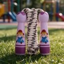 Kinder-Sprungseil mit Mädchenmotiv Holzgriffe Weiches Baumwollseil 2,7 m Verstellbare Länge Für Kinder bis 160 cm Lila 2
