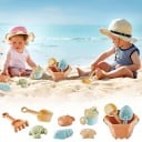 Kinder strand speelgoed set 10 stuks plastic gereedschap en zandvormpjes in emmer 18 x 17 cm voor zandbak en water spellen 2