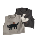Kinder Strickweste 12 Monate bis 6 Jahre Baumwollpullover ohne Ärmel Beige mit gezeichneter Katze und Apfel Niedliche Frühlings- und Herbstweste für Kinder 3