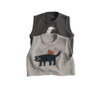 Kinder Strickweste 12 Monate bis 6 Jahre Baumwollpullover ohne Ärmel Beige mit gezeichneter Katze und Apfel Niedliche Frühlings- und Herbstweste für Kinder 5