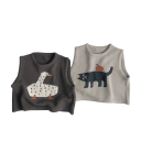 Kinder Strickweste 12 Monate bis 6 Jahre Baumwollpullover ohne Ärmel Beige mit gezeichneter Katze und Apfel Niedliche Frühlings- und Herbstweste für Kinder 6