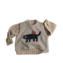 Kinder Strickweste 12 Monate bis 6 Jahre Baumwollpullover ohne Ärmel Beige mit gezeichneter Katze und Apfel Niedliche Frühlings- und Herbstweste für Kinder 7