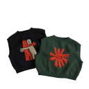 Kinder Strickweste 12 Monate bis 6 Jahre Baumwollpullover ohne Ärmel Schwarz mit zwei sich umarmenden Figuren Niedliche Frühlings- und Herbstweste 3
