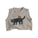 Kinder Strickweste Baumwollpullover ohne Ärmel Beige mit gezeichneter Katze und Apfel Niedliche Frühlings- und Herbstweste für Kinder 1