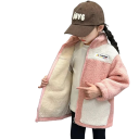Kinder Winterjacke mit hohem Kragen Warme Mädchenjacke mit Reißverschluss und Taschen Plüsch Winterjacke aus Baumwolle und Polyester 2