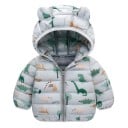 Kinder Winterjacke mit Kapuze Reißverschluss und Druckknöpfen Warme Polyesterjacke mit Dinosauriermotiven Wärmender bequemer 9