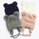 Kinder Wintermütze mit Ohrenklappen und Pompons 19 × 18 cm 0–12 Monate Baumwolle Acryl Mütze mit Bindeband unter dem Hals Warme Mütze 1