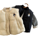 Kinder Winterweste 2025 mit Baseballkragen Baumwolljacke ohne Ärmel für Jungen und Mädchen Mit Taschen und Reißverschluss Gestickter Bär auf der Brust Polyester 3