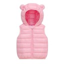 Kinderen donsvest met capuchon en oortjes Herfst en winter warme katoenen jas voor peuters en meisjes Effen vest met rits van polyester en katoen 4
