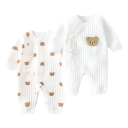Kinderen katoenen overall met lange mouwen en een teddybeer Unisex peuter pyjama met drukknoopjes en strikjes V-hals Effen 3
