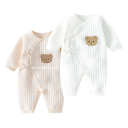 Kinderen katoenen overall met lange mouwen en een teddybeer Unisex peuter pyjama met drukknoopjes en strikjes V-hals Effen 4