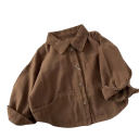 Kinderen Koreaanse T-shirt met Lange Mouwen Katoen Polyester Lente Herfst 2024 Effen Top met Kraag en Zakjes Stijlvolle Cardigan met Knopen 2