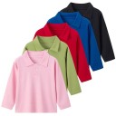 Kinderen polo shirt met kraag en knopen Polyester shirt met lange mouwen Effen sportshirt voor jongens en meisjes 3