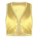 Kinderkostüm arabischer Prinz Goldene Jeansweste für Jungen Offene Weste mit goldenem Saum Cosplay-Party und Halloween-Kostüm aus Polyester 18