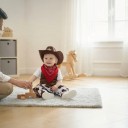Kinderkostüm Cowboy mit Hut und Halstuch Hosen mit Kuhmuster und Fransen Baumwolle Braun und Weiß Für Karneval und Halloween 5