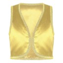 Kinderkostuum Arabische Prins Gouden Jeansvest voor Jongens Open Vest met Gouden Rand Cosplay Feest en Halloween Kostuum van Polyester 18