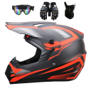 Kindermotorhelm met handschoenen en bril, integraalhelm van ABS met ventilatiesysteem, zonneklep en masker, zwarte opdruk 1