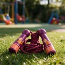 Kinderspringtouw met eekhoornmotief Houten handvatten Zachte katoenen touw 2,7 m Verstelbare lengte Voor kinderen tot 160 cm Bordeauxrood 2