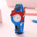 Kinderuhr mit 3D-Dinosaurier, Silikonarmband, Quarz-Analoguhr, buntes Zifferblatt, Uhr für Kinder, Farbe Blau oder Grün 3
