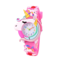 Kinderuhr mit Einhorn-Motiv, bunte Silikonuhr für Kinder mit Zeigern, analoge Uhr mit 3 cm Zifferblatt, süße Armbanduhr 5
