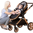 Kinderwagen 3-in-1 met gecombineerde mand en autostoel, opvouwbare constructie, katoen, voor pasgeborenen en peuters 8