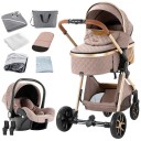 Kinderwagen 3in1 mit hoher Geländetauglichkeit und einhändiger Faltung, Baumwolle, Kombination aus Wanne und Autositz für Reisen 4