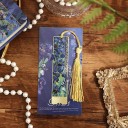 Kirjanmerkki tupsulla 14 x 7 cm Kukkaistaiteellinen motiivi iirikset Elegantti koristeellinen kirjanmerkki 2