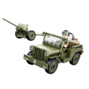 Kit de construction jeep militaire avec remorque 25,5 cm 143 pièces Voiture militaire avec canon et figurine de soldat Modèle de la Seconde Guerre mondiale Kit militaire 1