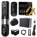 Kit de stylo de tatouage sans fil avec moteur sans noyau 2400 mAh et autres accessoires Kit complet de tatouage avec 80 pièces de cartouches de tatouage de différentes tailles pour débutants et professionnels Stylo de tatouage silencieux et puissant avec écran LED et cartouches de tatouage pour lignes et ombrage 14,8 x 3,2 cm 9