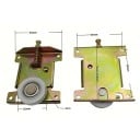 Kladky pro posuvné dveře s pružinovým mechanismem a vodicím kolečkem, kov a plast, zlatý pozinkovaný povrch, náhradní díl 3