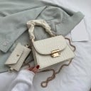 Kleine Damen Crossbody Tasche aus PU-Leder mit Krokodil-Muster Geraffter Griff und Kette in Gold Metallischer Verschluss 17 x 13 x 8 cm 2
