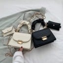 Kleine Damen Crossbody Tasche aus PU-Leder mit Krokodil-Muster Geraffter Griff und Kette in Gold Metallischer Verschluss 17 x 13 x 8 cm 5