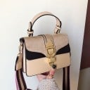 Kleine Damen Crossbody-Tasche für die Hand und über die Schulter Breiter gestreifter Schulterriemen Klappe mit goldfarbener Schnalle PU-Leder 10