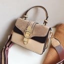 Kleine dames crossbody tas voor in de hand en over de schouder Brede gestreepte schouderband Klep met gouden gesp PU leer en polyester 20 x 2
