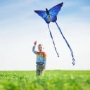 Kleurige vlieger in de vorm van een vlinder 140 x 67 cm met een 3 meter lange staart Lichtgewicht stabiele polyester vlieger voor kinderen 5