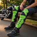 Knæ- og skinnebensbeskyttere til motorcykel med forhøjet knædel og delt skal med åbninger, universel størrelse 12