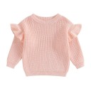 Knitted Baby Sweater with Ruffles for Newborns Cotton and Acrylic Long Sleeve Plain Loose Top with Round Neck O-neck for Girls 11
