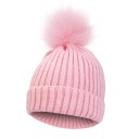 Knitted Children's Hat 1-3 Years Circumference up to 60 cm Ribbed Stretchy Large Pom-Pom Polyester Winter Hat for Toddlers 3