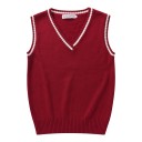 Knitted Sweater Vest with V-Neck and Decorative Stripe on the Edges of the Neckline and Armholes with a Wide Ribbed Bottom Band Unisex 8