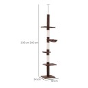 Kočičí škrabadlo ke stropu s hamakem a plošinami nastavitelné 230-260 cm základna 34 x 40 cm sisalový sloup nosnost 15 kg do bytu 3