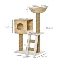 Kočičí škrabadlo s domkem a pelíškem i žebříkem 57 x 37 x 100,5 cm dřevotříska a plyš bílo-béžové pro kočky do 4,5 kg k drápání i odpočinku 2