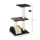 Kočičí škrabadlo se dvěma plošinami a sisalovým obloukem výška 72 cm podstava 35 x 40 cm sisalové sloupky černo-béžové do bytu 2
