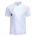 Kockskjorta kort ärm ståkrage knappar ficka bomull polyester arbetskläder till kök gastronomiska kläder 4