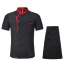 Koksset blouse korte mouwen knopen staander schort zak katoen polyester werkkleding voor de keuken gastronomie 1