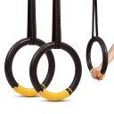 Kółka gimnastyczne 17,5 x 2,5 cm para z długimi pasami 2 m w złożonym stanie i klamrą czarne z żółtą taśmą do wysokiego drążka i drzewa 4
