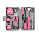 Kompaktní sada nářadí Hi-Spec 13 ks s kladivem 2 m metrem šroubováky kleštěmi růžovo černá pro domácí opravy a údržbu 1